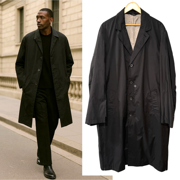 Jos A Bank Mens 44L Long Rain Jacket Waterproof Trench Coat Suit Overcoat Black - Picture 1 of 10